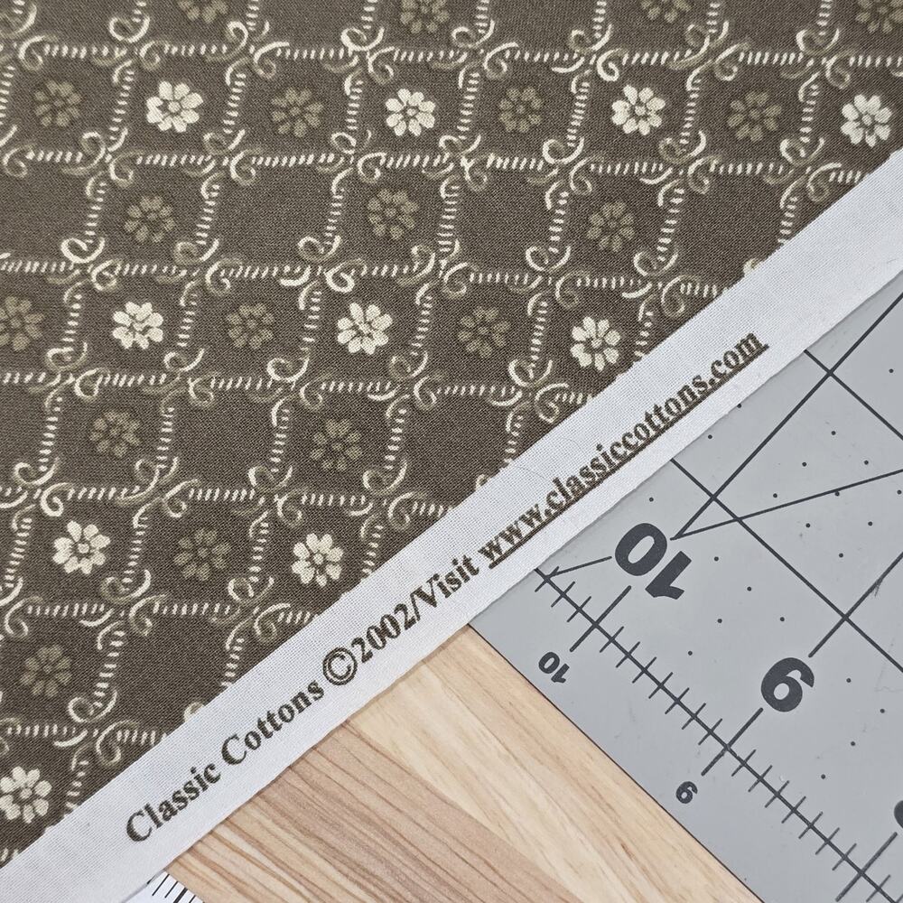 Cotton Fabric 27"x45" Reproduction Print Neutral Scrollwork Floral Cream Taupe